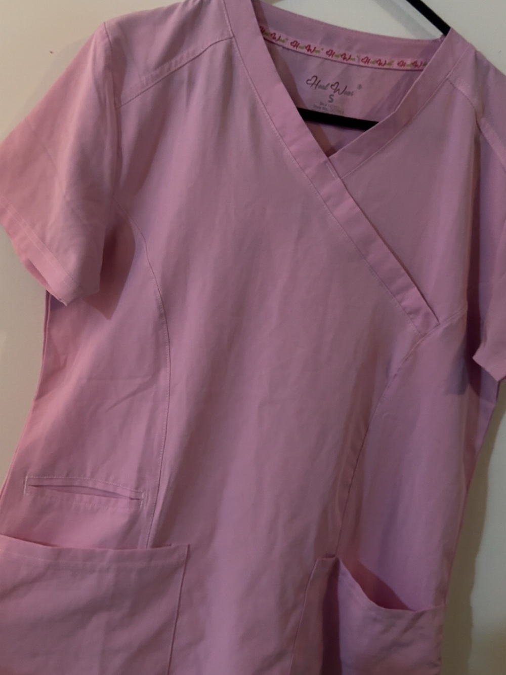 Blue + Light Pink Short-Sleeve V-Neck Scrub Top